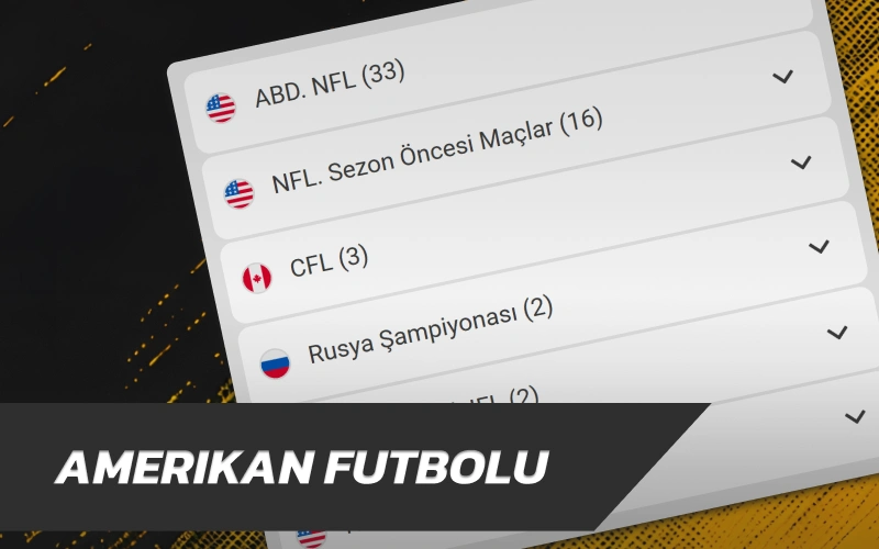 NFL maç sonuçlarını tahmin etmek üzere Melbet ana sayfa Amerikan Futbolu seçeneğini kullanın.