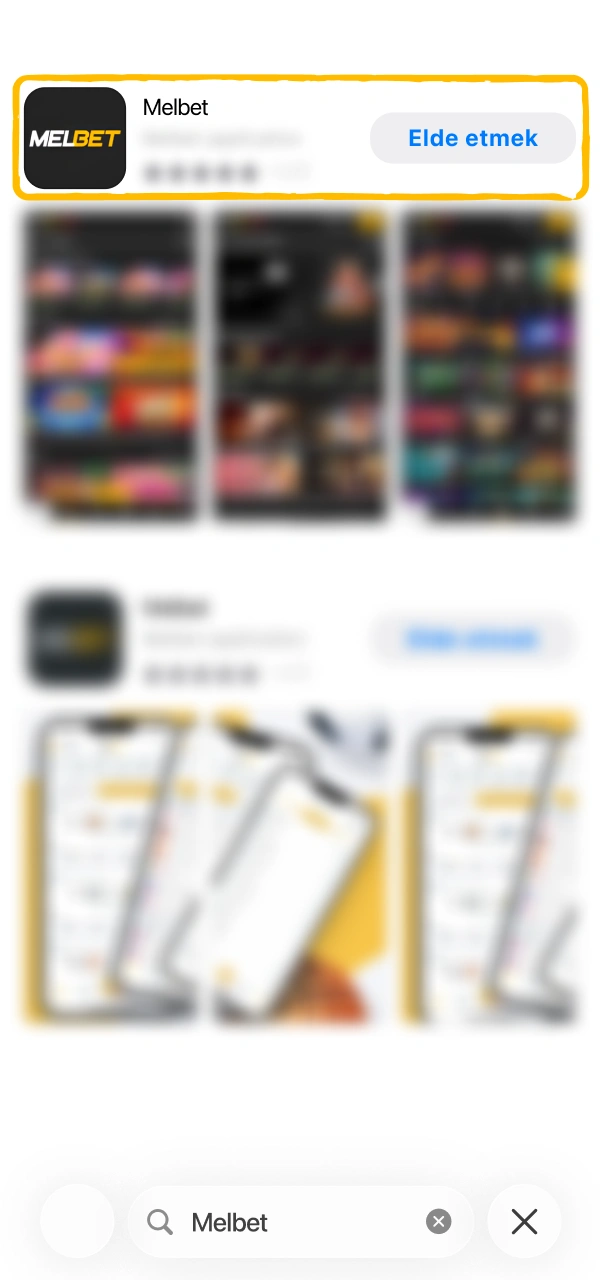 Melbet iOS Aviator uygulamasını bulmak için arama çubuğuna marka adını yazın.