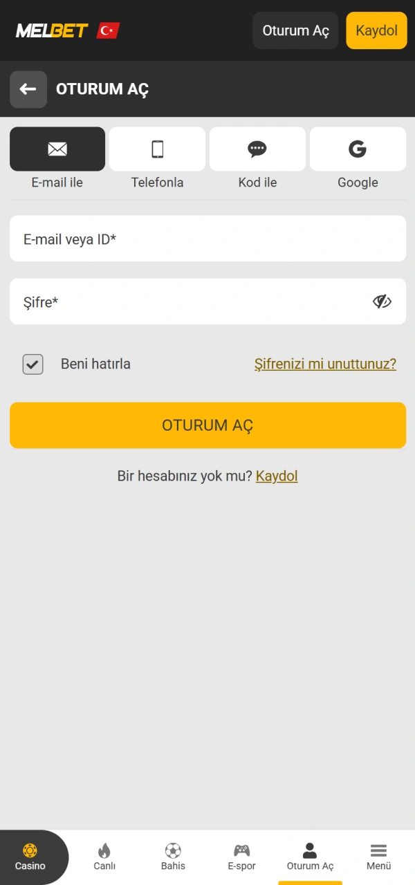 Melbet iOS Aviator fırsatlarına erişmek için üyelik hesabınıza giriş yapın.