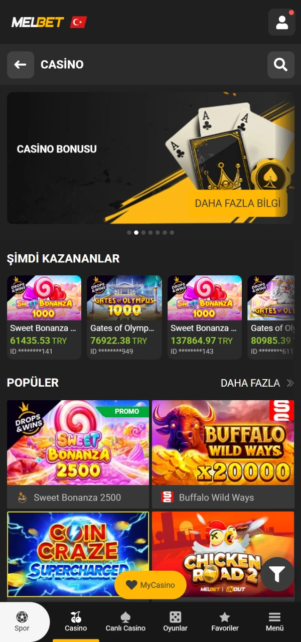 En sevdiğiniz Melbet casino oyununu seçip şansınızı deneyin.