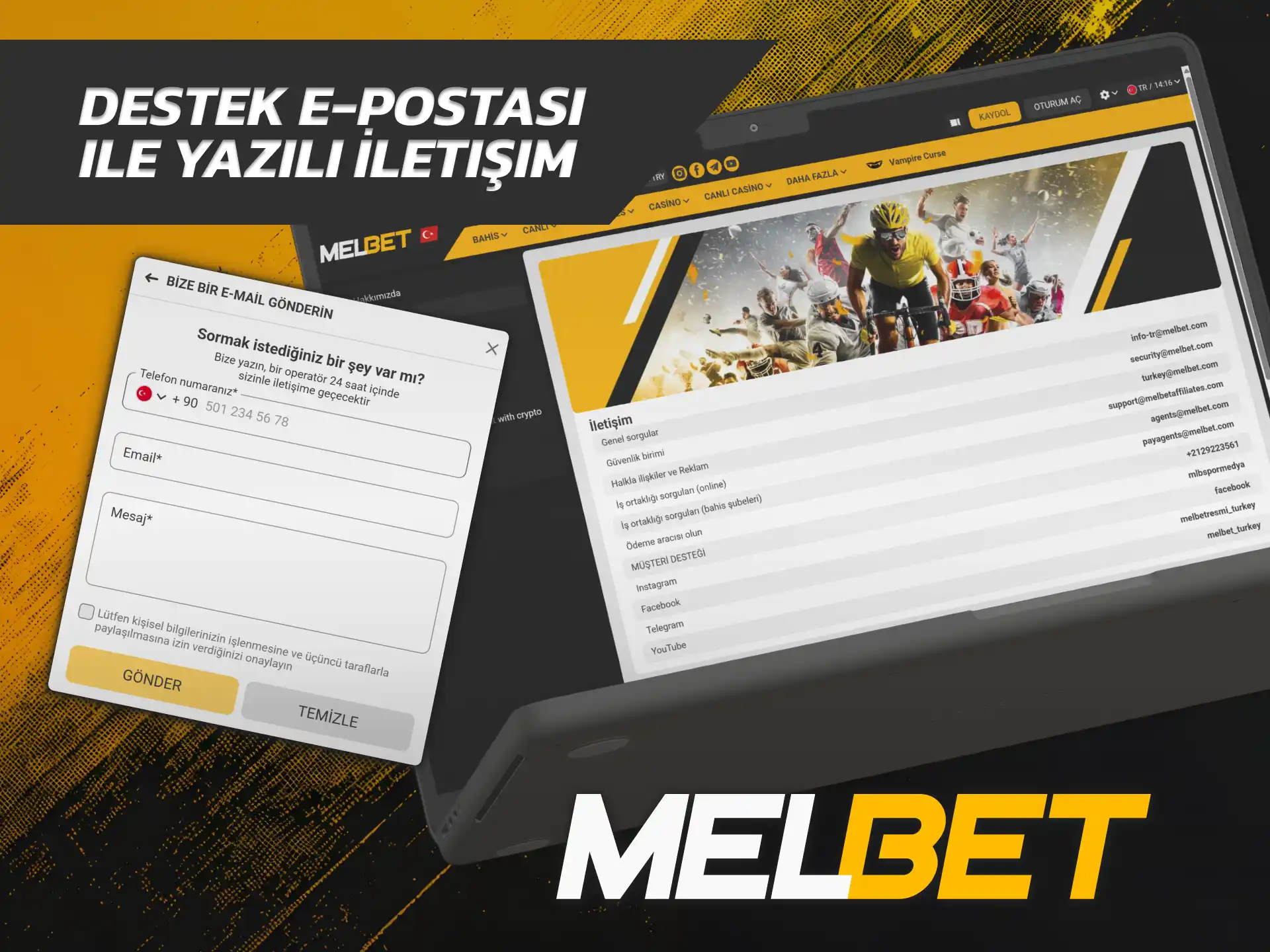 Detaylı yardım taleplerinizi iletmek için yazılı Melbet Destek e-postasını kullanın.