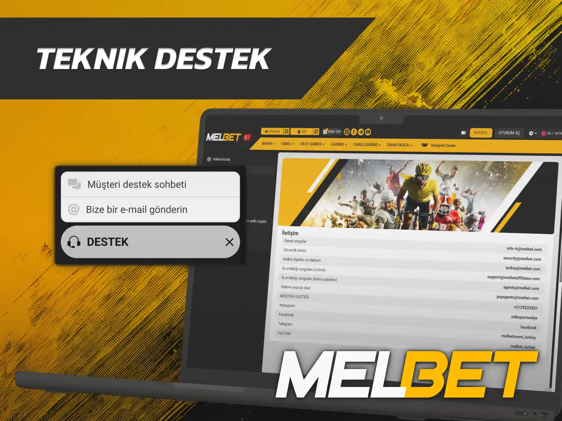 Teknik altyapı sorunlarınızı hızlıca çözmek üzere Melbet Destek birimine başvurun.
