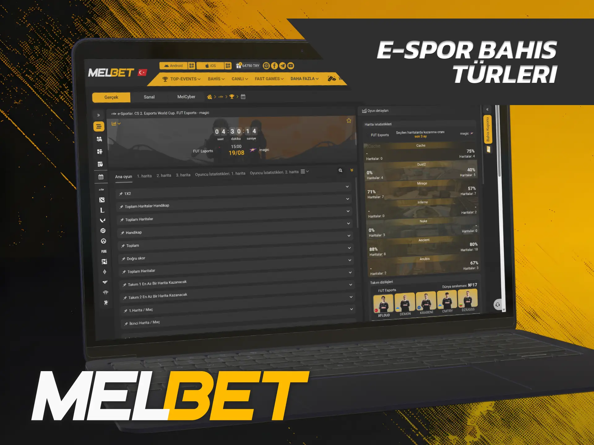 Farklı kupon bilet türlerini seçmek üzere Melbet E-Spor pazarlarını inceleyin.