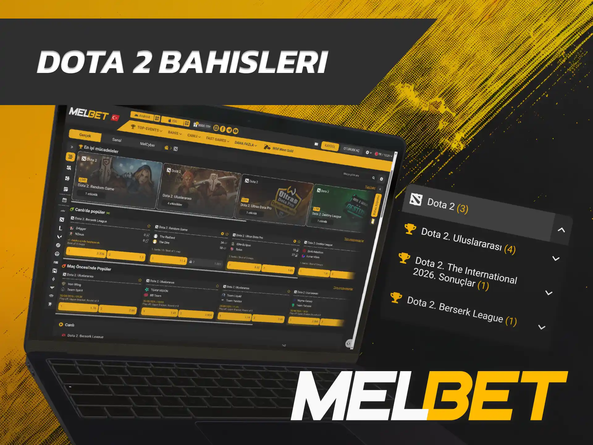 Şampiyona MOBA karşılaşmalarına kupon yapmak için Melbet E-Spor Dota 2 oynayın.
