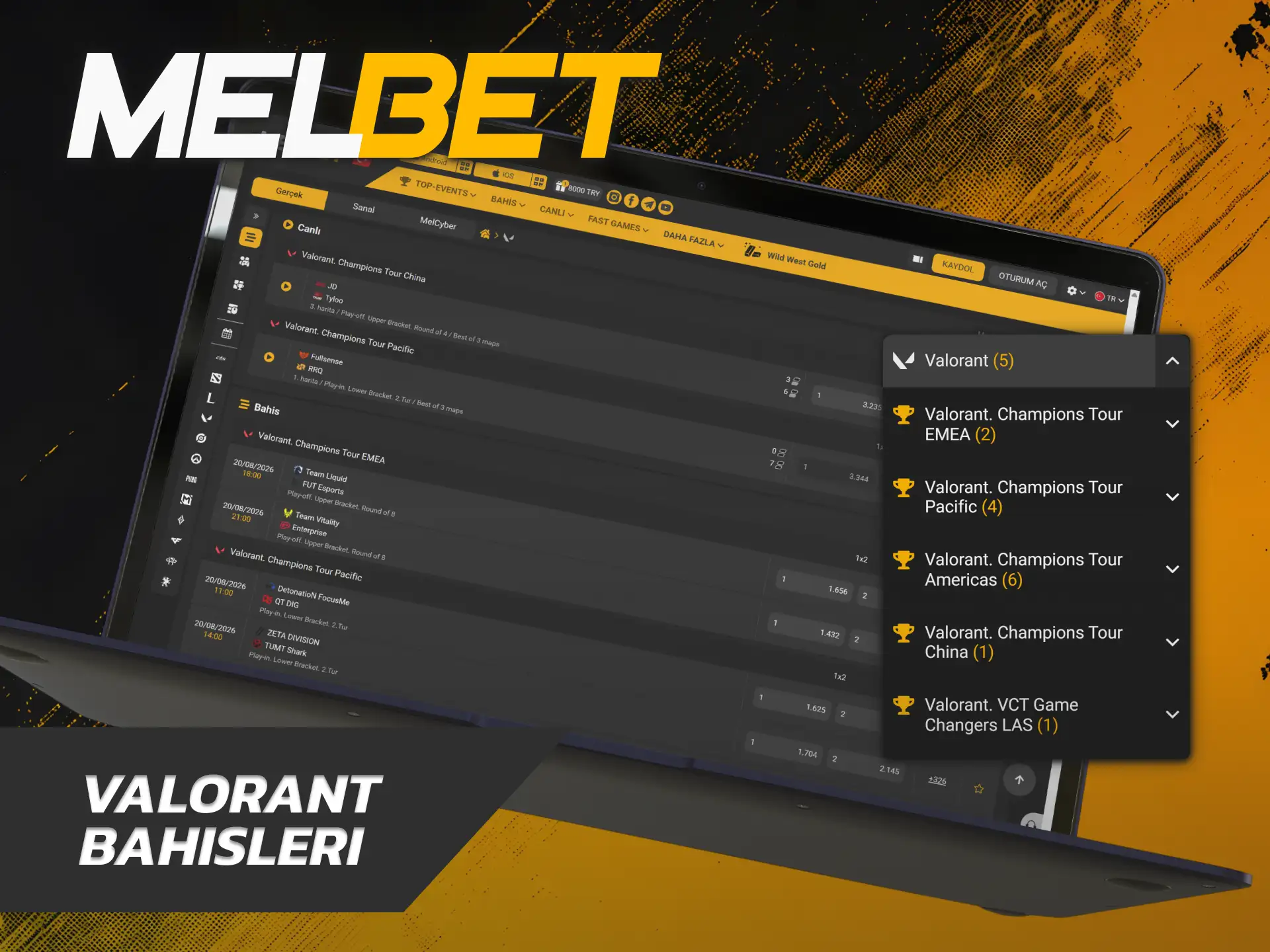 Profesyonel lig turlarına kupon yapmak üzere Melbet E-Spor Valorant seçeneğini kullanın.
