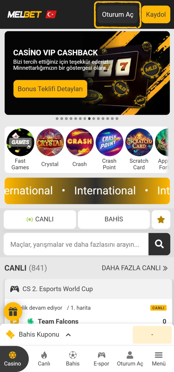 Melbet F1 bahisi yapmak için hesabınıza giriş yapın veya hemen kaydolun.