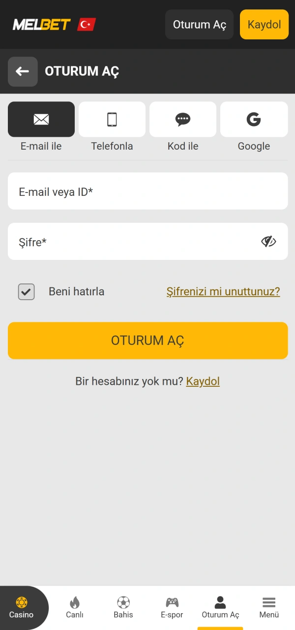 Kullanıcı hesabınıza güvenle bağlanın Melbet Futbol maçlarına kupon yapmak için.