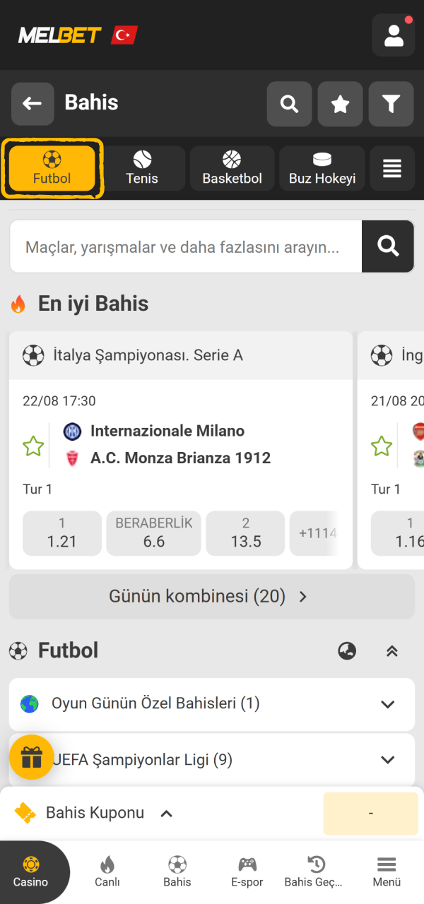 Geniş maç bültenini ekranınızda açın Melbet Futbol menüsü üzerinden kolayca.