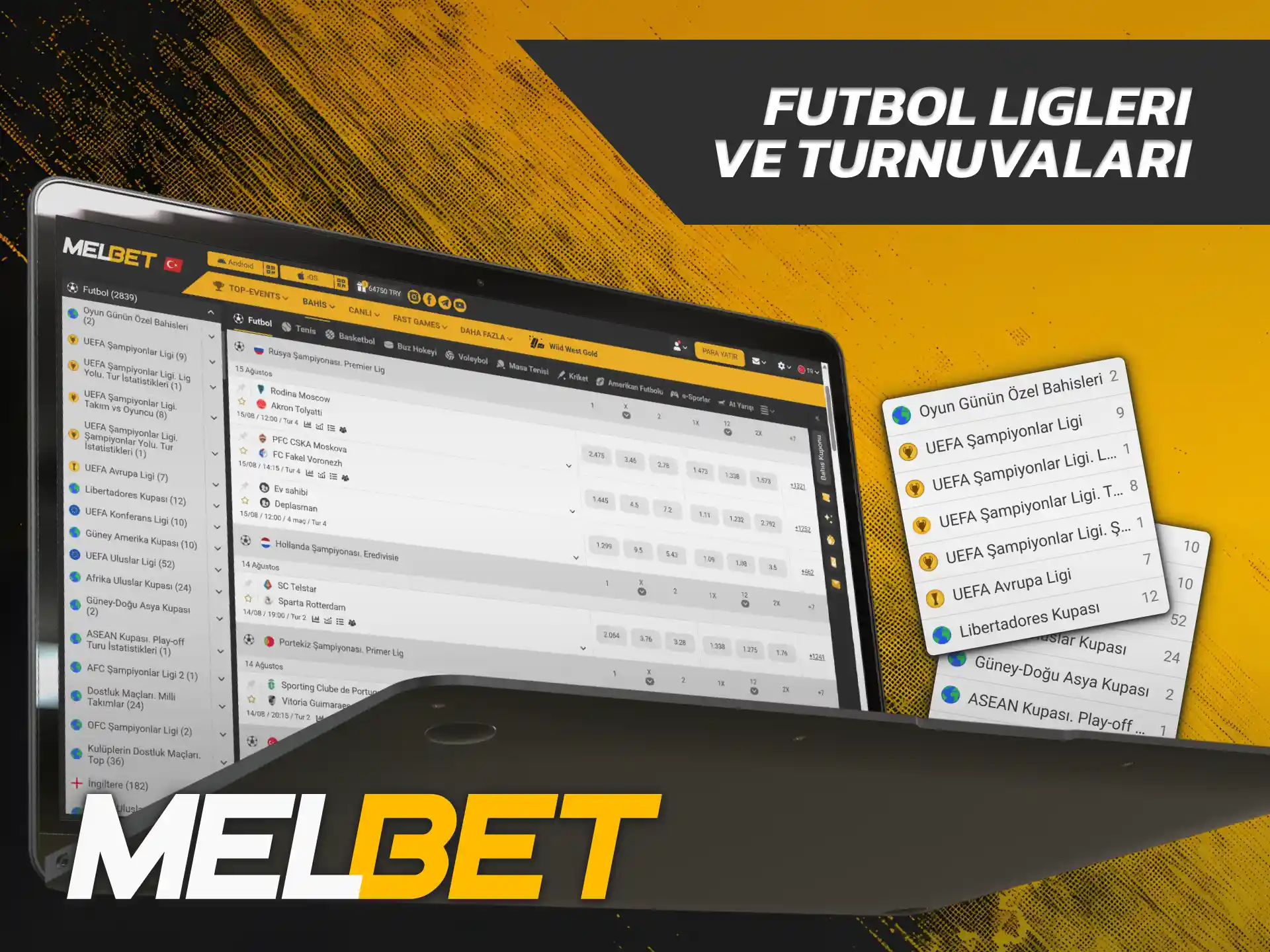 Süper Lig ve Şampiyonlar Ligi kuponları için Melbet Futbol sayfasını inceleyin.