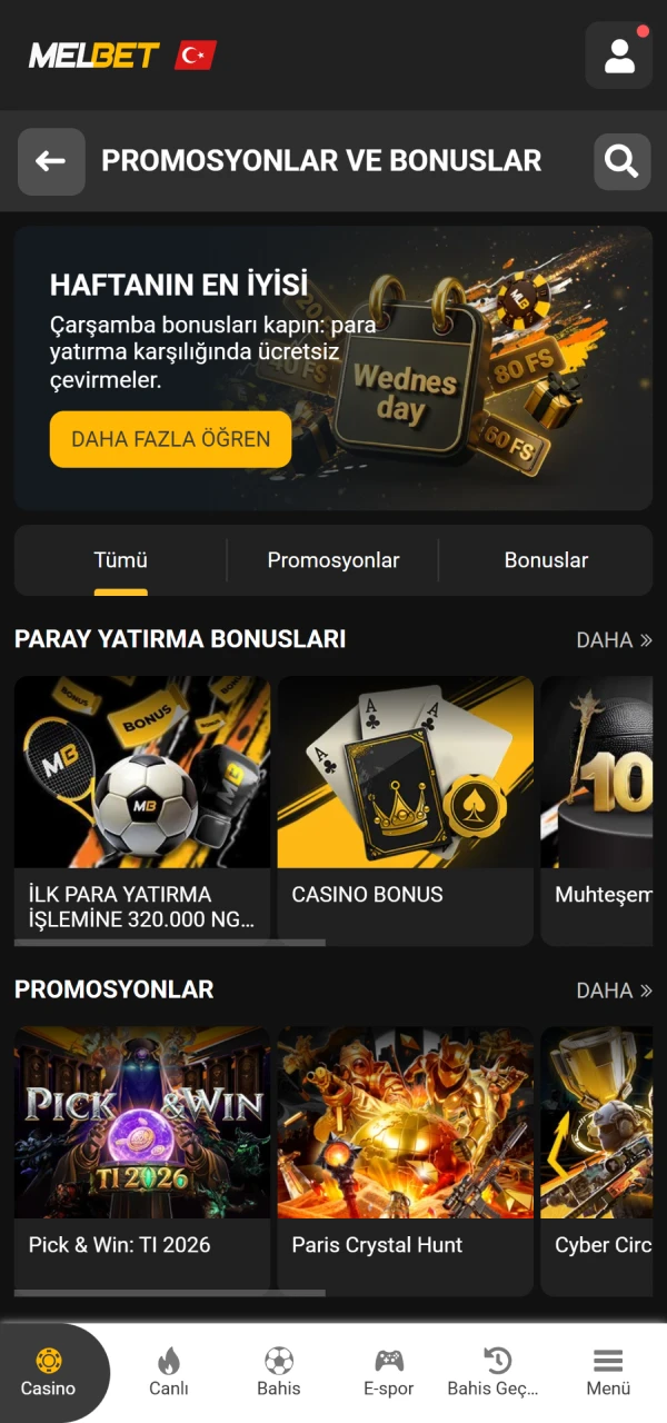 Promosyon bakiyenizi kontrol edin tamamlanan Melbet Kayıt profiliniz içinden.