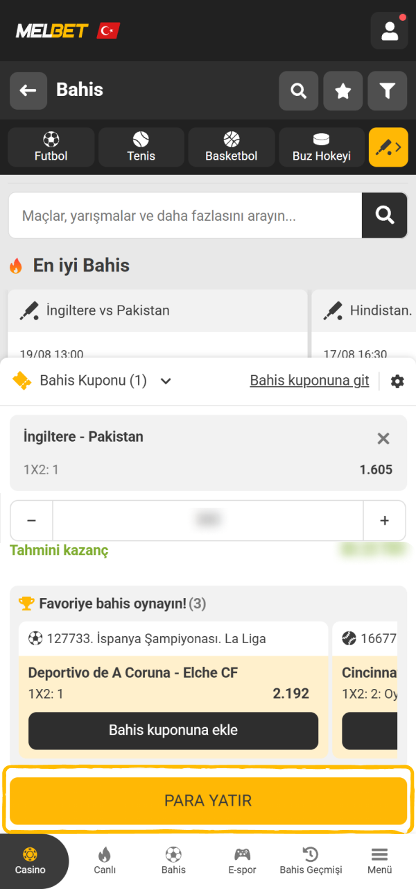 Karşılaşmayı belirleyin ve Melbet kriket bahisi kuponunuzu hemen oluşturun.