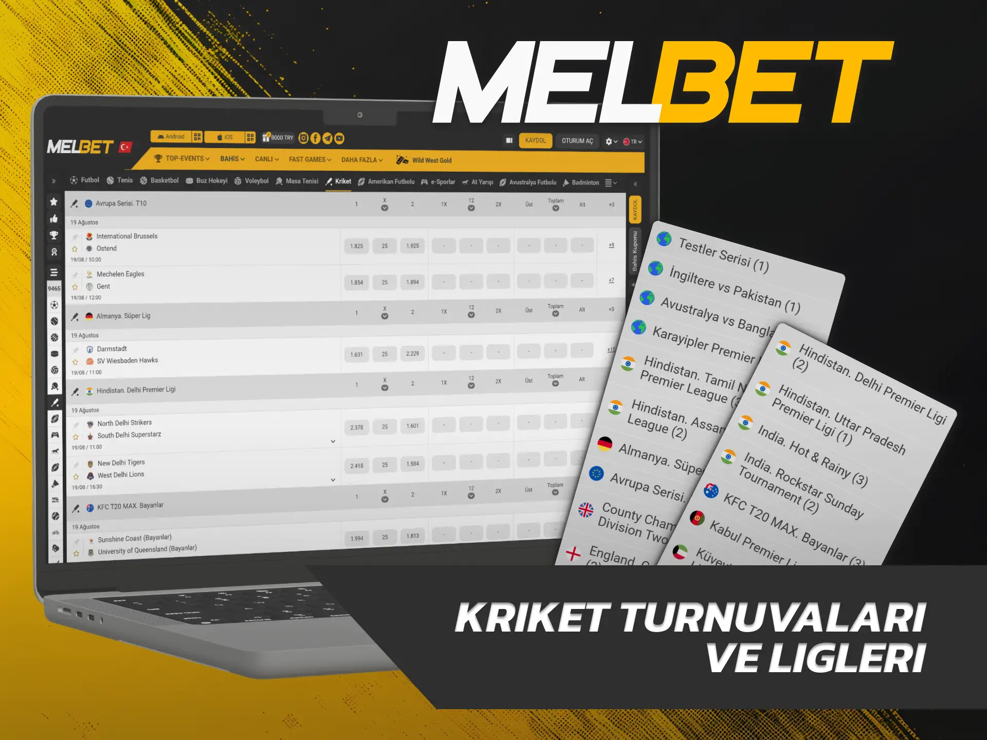 Dünya ligi karşılaşmalarına kupon oynamak için Melbet Kriket bültenini inceleyin.
