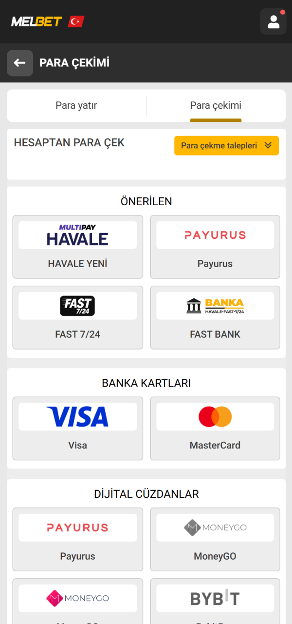 Güvenli Melbet para çekme süreci için uygun ödeme yöntemini seçin.