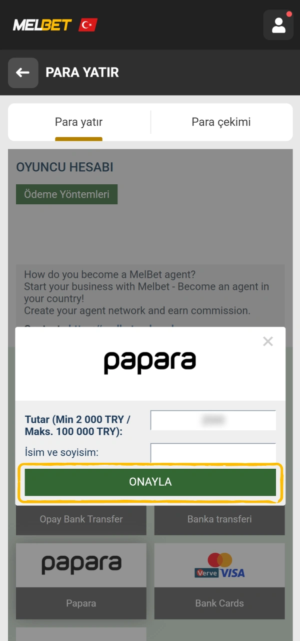 Yatırım miktarını belirleyerek Melbet para yatırma talebini hemen tamamlayın.