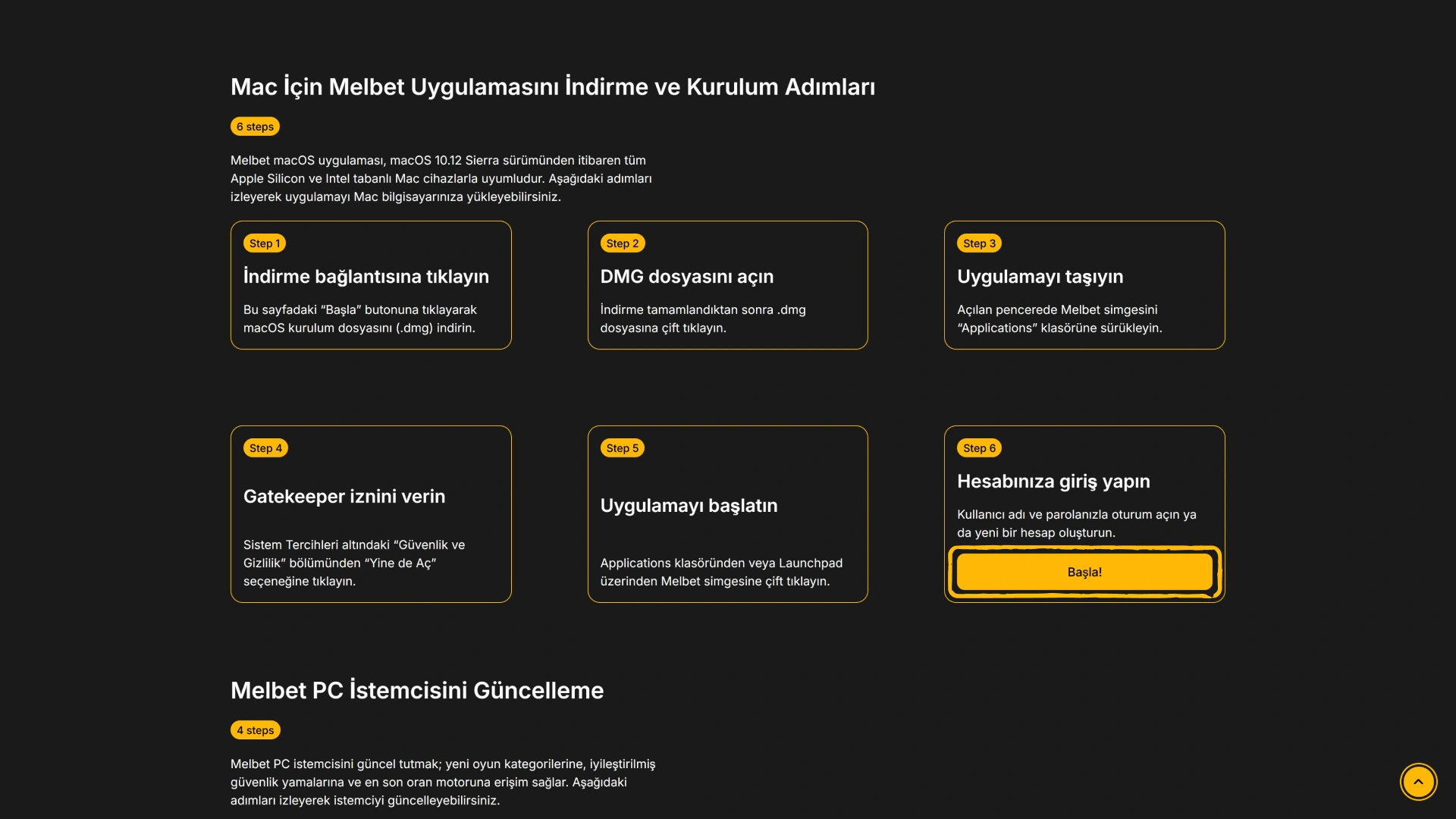 Apple bilgisayarlar için Melbet macOS PC İstemcisi indirme bağlantısını seçin.