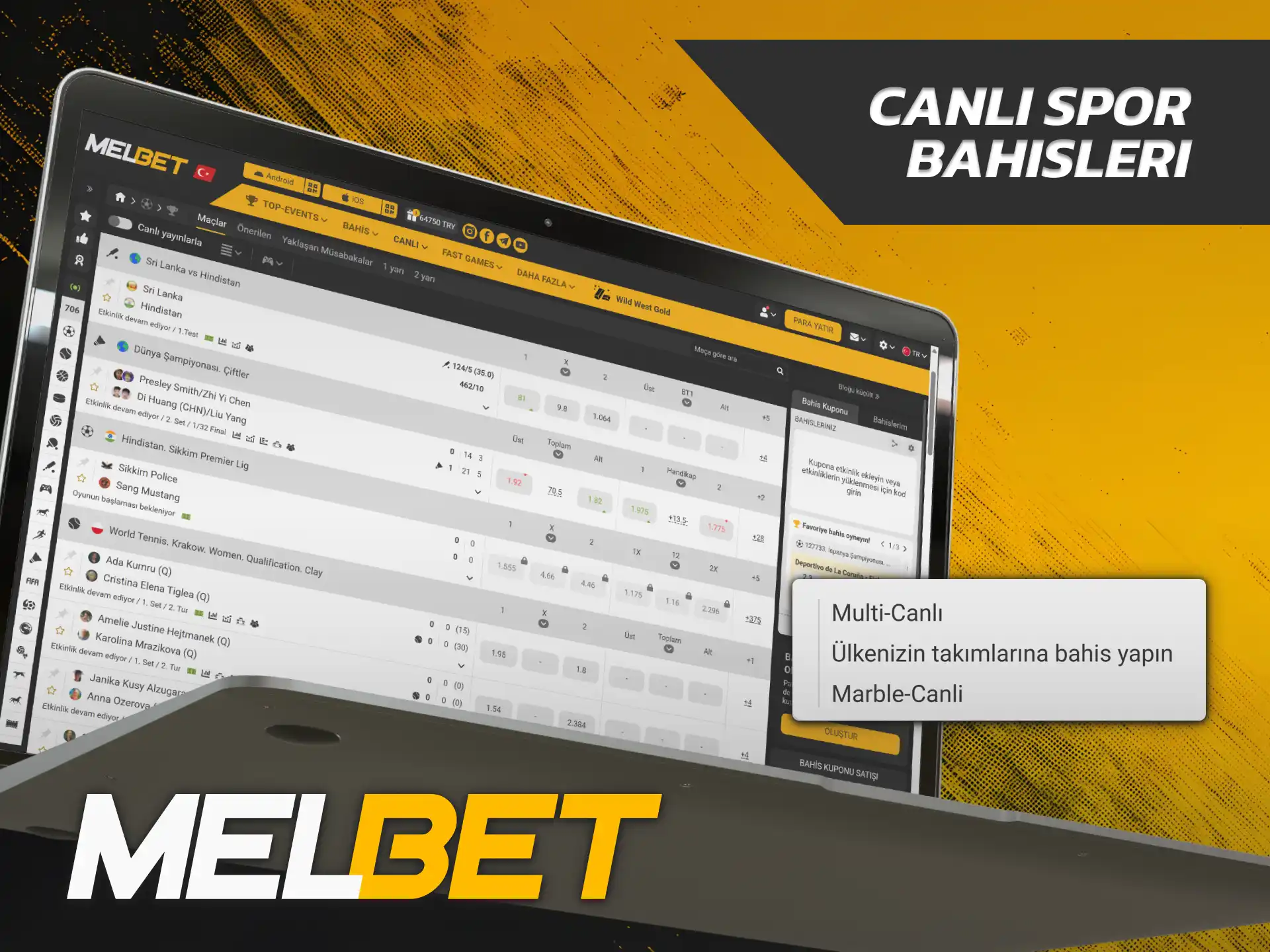 Anlık değişen oranlara kupon yapmak için Melbet Spor canlı ekranını seçin.