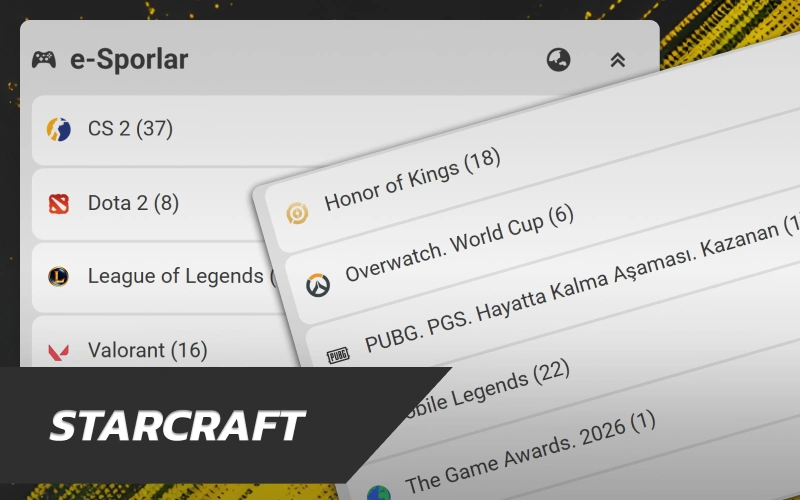 Strateji turnuva maçlarına kupon yapın StarCraft branşında Melbet Spor.