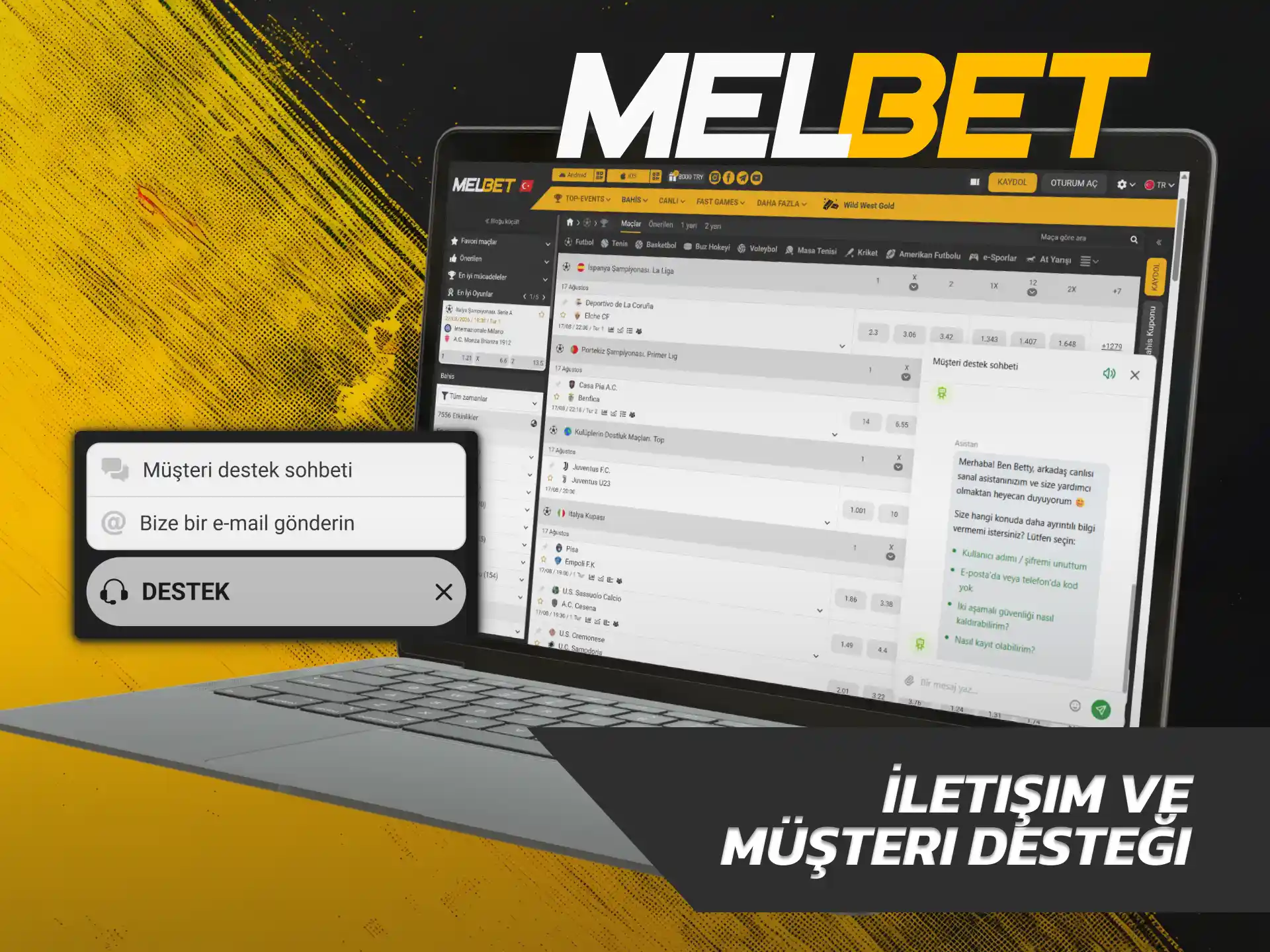 Müşteri temsilcileriyle görüşmek üzere Melbet Spor canlı desteğine bağlanın.