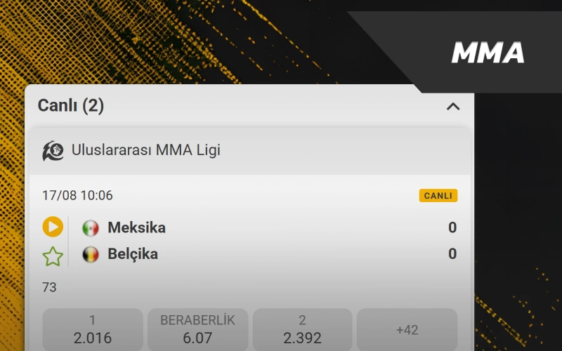 Dövüş nakavt sonuçlarına kupon yapın MMA branşında Melbet Spor.