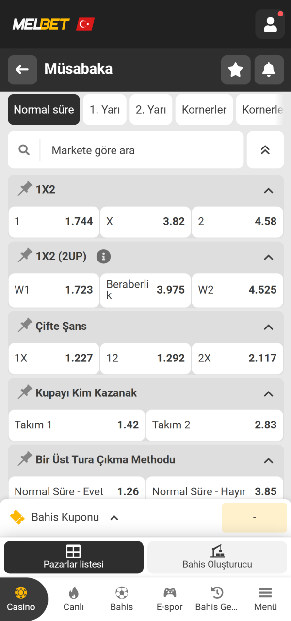 Seçtiğiniz karşılaşmaları kupon biletinize ekleyin Melbet Uygulama bülteni içinden.