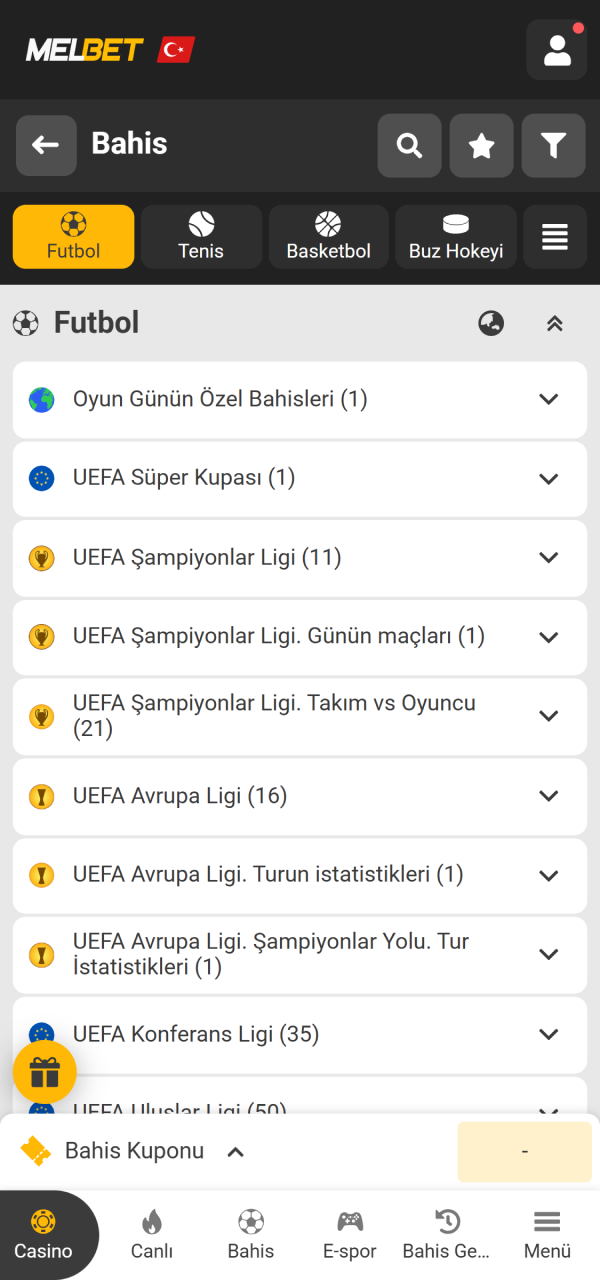 Yüksek oranlı bahis seçeneklerini işaretleyin Melbet Uygulama ekranı üzerinde.