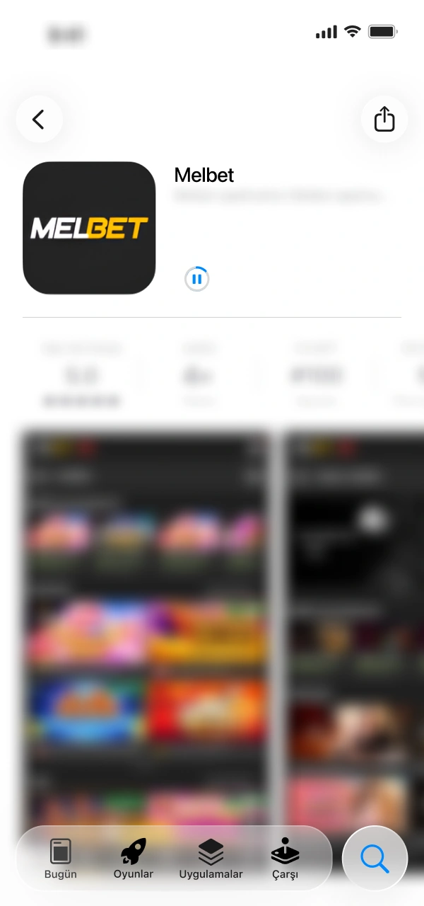 Yükleme çubuğunun dolmasını bekleyin Melbet iOS Uygulama edinme sürecinde.